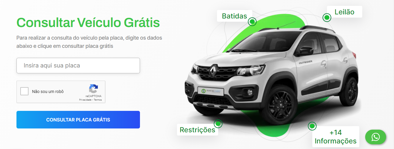 print da tela de consulta grátis do site da Olho no Carro