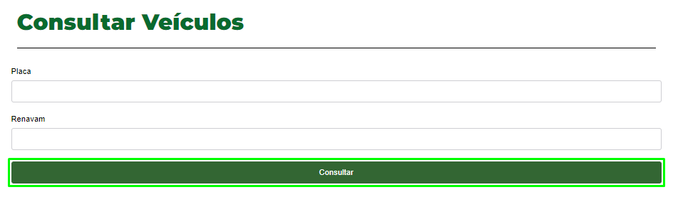 Print da tela mostrando onde inserir as informações do veículo para