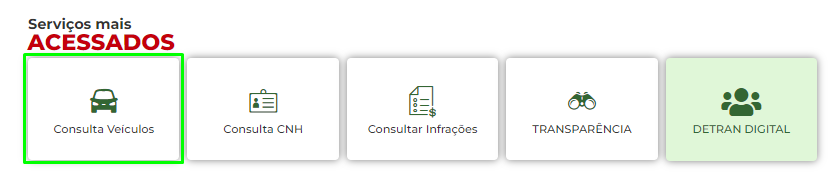 Print da tela mostrando onde acessar a consulta de veículos no site do