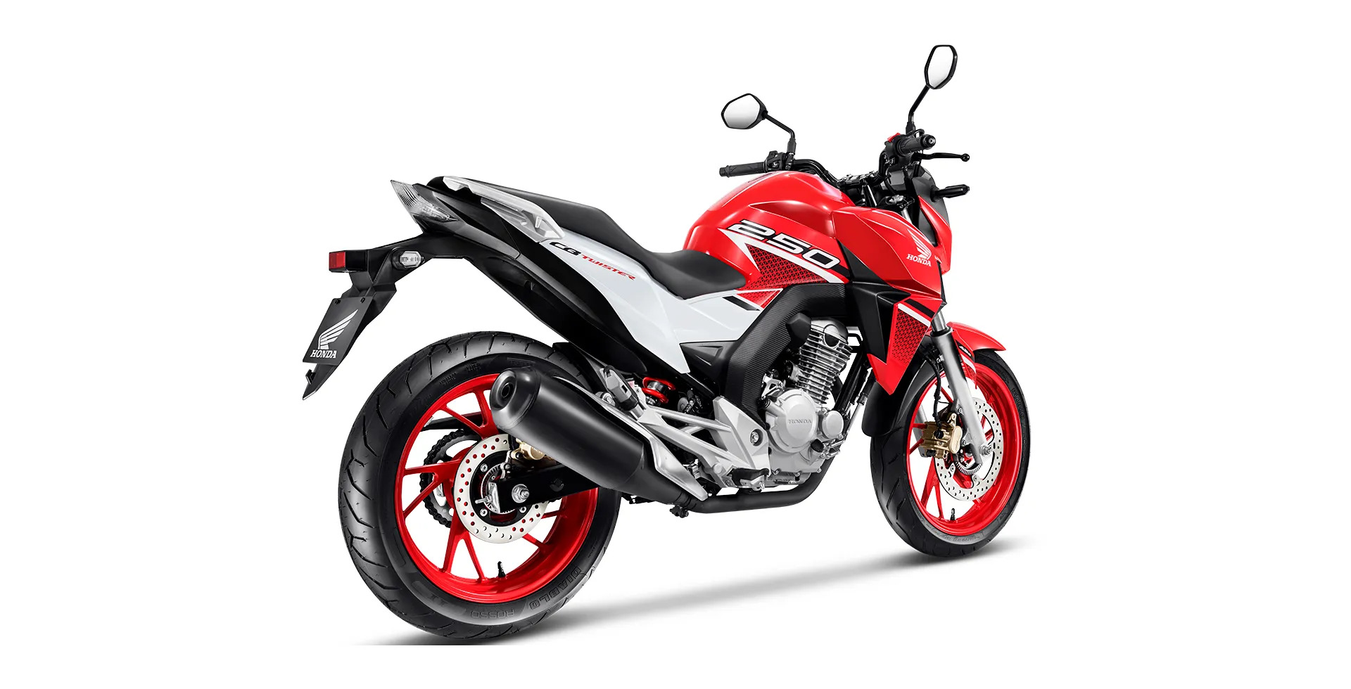Imagem representativa da moto Honda CB 250F Twister na cor vermelha. 