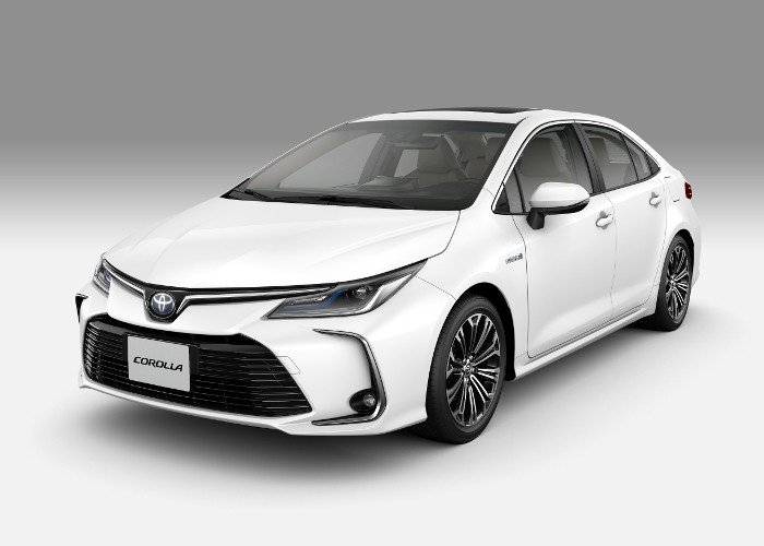 Imagem representativa do carro híbrido Toyota Corolla Altis Premium H na cor branca. 