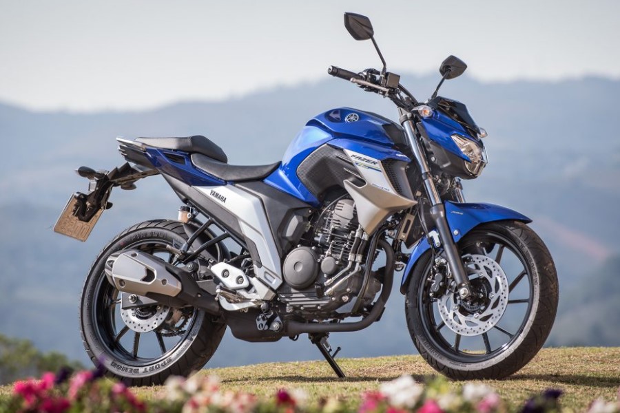 Foto da moto Yamaha FZ25 Fazer azul e cinza
