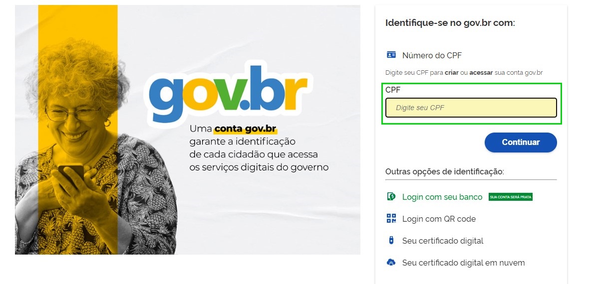 Print da tela do site do Denatran, mostrando área de login na conta Gov.br.