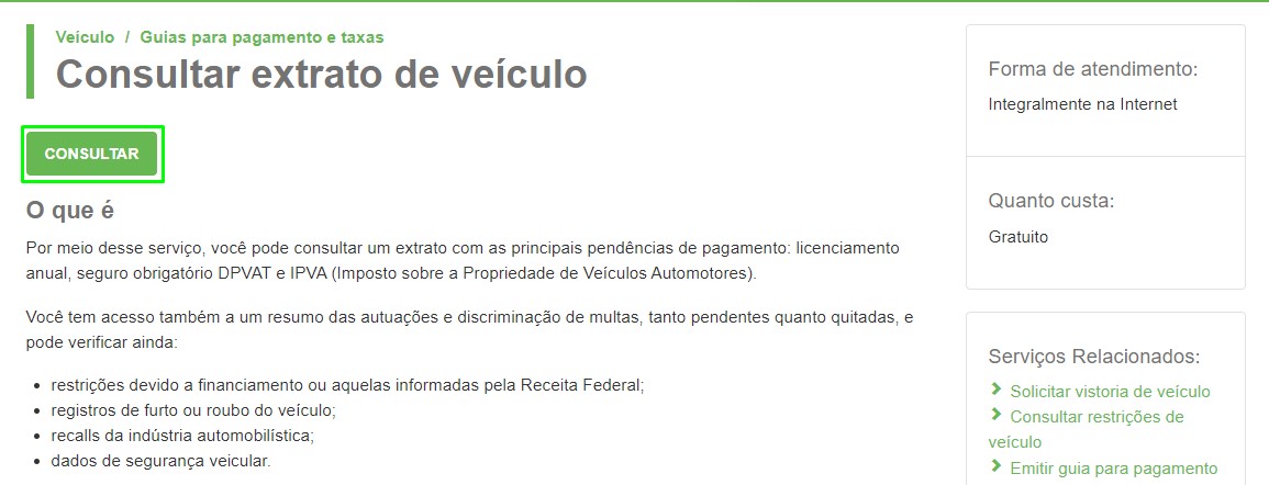 Print da tela mostrando o botão consultar