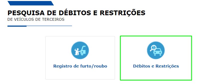 Print da tela mostrando como escolher a consulta de débitos, restrições ...