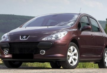Foto mostrando a dianteira de um Peugeot 307 vermelho escuro estacionado em uma rua de asfalto