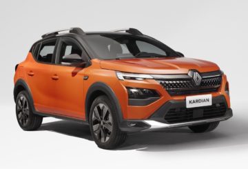 Foto frontal do Renault Kardian Evolution, exibindo toda a dianteira e a lateral do passageiro.